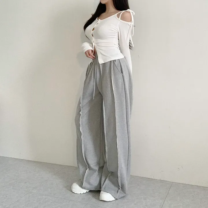 [꾸안꾸필수/넉넉핏] 타르트 데끼 두줄 통 와이드 팬츠 상세 이미지 15