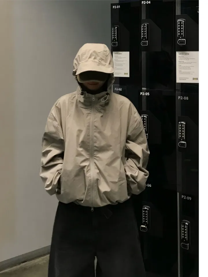 테크 오버핏 후드 바람막이 / 유니크 아메카지 숏자켓 봄자켓  윈드브레이커 여름바람막이 여름아우터 (남녀공용,4C) 상세 이미지 45