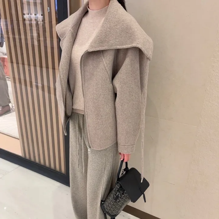 숄카라 양모 울 루즈핏 핸드메이드 숏 코트 상세 이미지 4