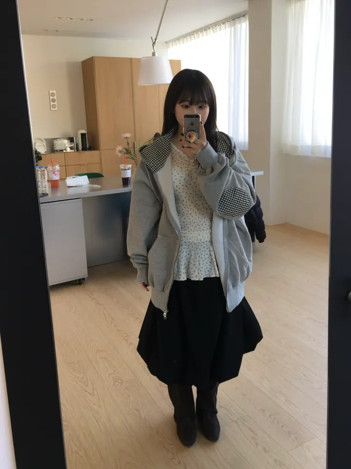 (*주문폭주 입고지연*)(2 color) 체크 패치 투웨이 후드집업 상세 이미지 7