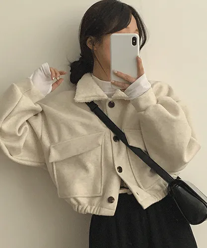 [ 귀여워요!/포근포근დ ]겨울 슬로우 카라 양털 자켓