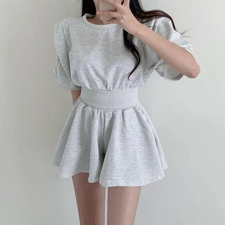 [치마바지/상하의SET] 로로 퍼프소매 반팔맨투맨 + 치마바지 투피스set 상세 이미지 16