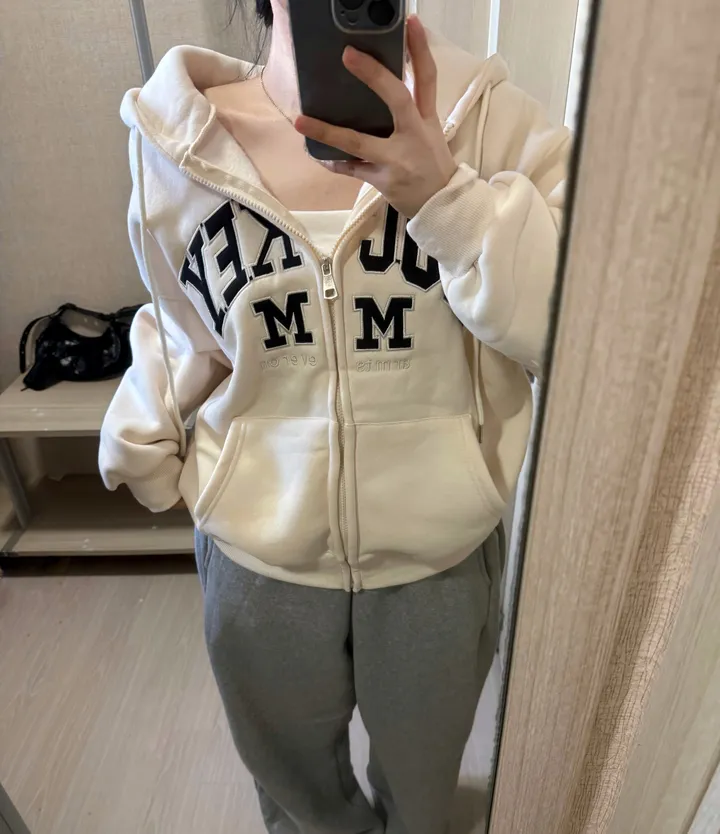 [핏예쁨/기모] 오버핏 자수 기모후드집업 상세 이미지 9