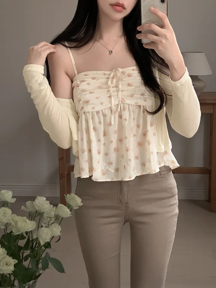 [나시+가디건세트] best 💘 히핑 cardigan + 플라워프릴나시 blouse set 상세 이미지 11