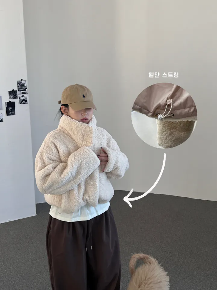 교복템 - 뽀글이 크롭 하이넥 양털패딩 - 점퍼 상세 이미지 21
