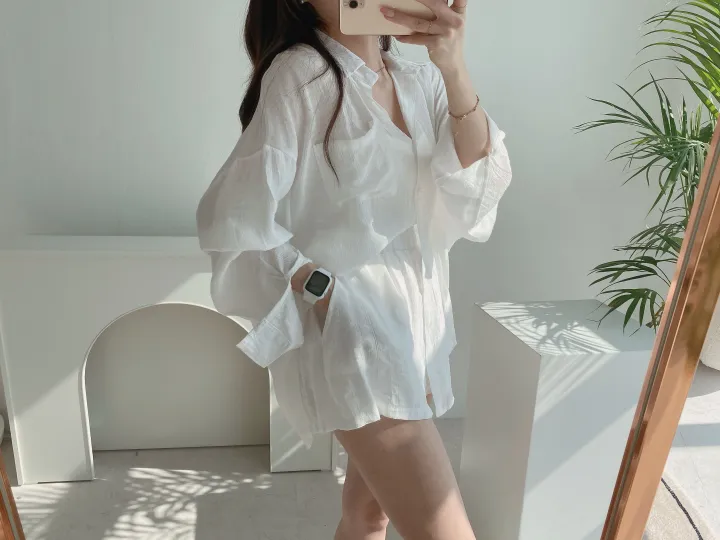 *SET* 【편해요/멋쁨】 오버 루즈핏 린넨 롱셔츠 남방 반바지 투피스 세트 상세 이미지 10