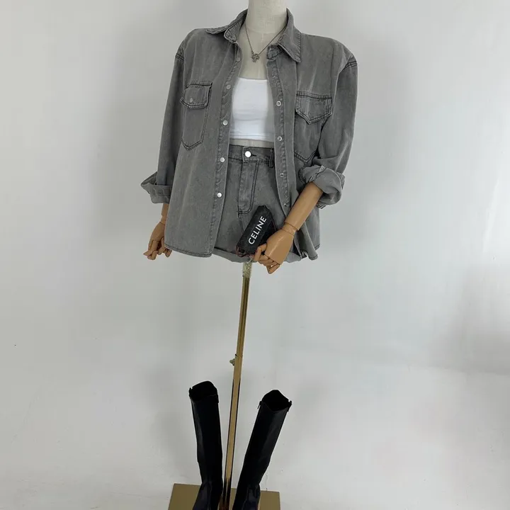 [하이틴/캐주얼/데일리/청청코디/세트가격💕] 루즈핏 포켓 워싱 데님 또또 셔츠 남방 자켓 + 하이 뒷밴딩 데님 숏반바지 팬츠 SET (2COLOR) 상세 이미지 25