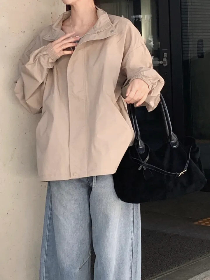 [트렌치 바람막이🤍/아우터맛집!] 트렌치바람막이 야상 하이넥 바람막이 숏트렌치 간절기아우터 데일리룩 숏야상 봄 자켓 오버핏자켓 상세 이미지 20