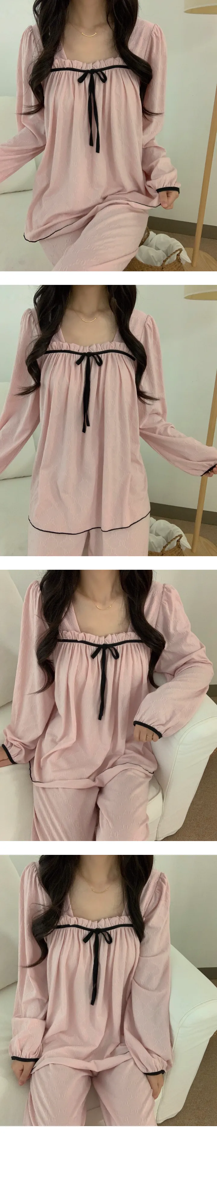 [부분당일] [릴스핫템] 로망 브라캡 긴팔 긴바지 잠옷 세트 3color 2size 상세 이미지 14
