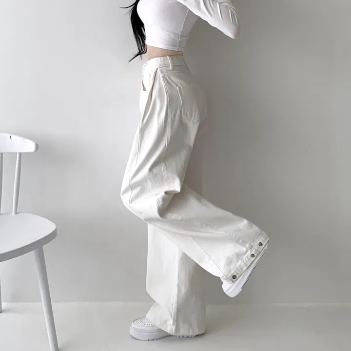[스냅핀턱🖤/기장선택/핏보장/컬러 추가!] 스노우 4계절 폴딩 사이드 핀턱 하이웨스트 롱와이드 팬츠 히든밴딩 밑단 스냅 비조 버튼 코튼 면바지 와이드 조거 바지 키작녀 키큰녀 상세 이미지 6
