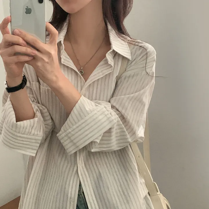 [한여름까지~/오버핏✨] 허니 스트라이프 코튼 포켓 오버핏 셔츠,남방 - 3color 상세 이미지 32