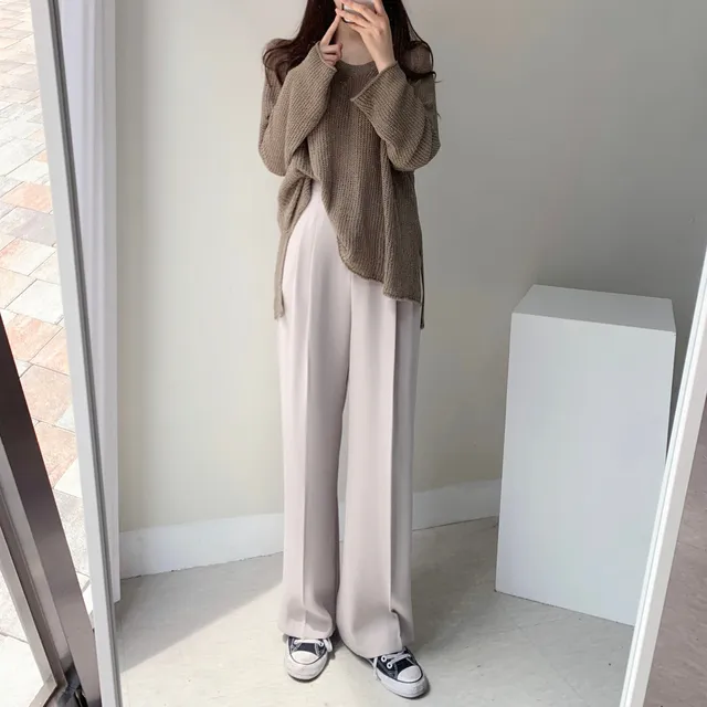 [인생핏ㅠㅠ/찐추천] 찰랑찰랑 하이웨스트 일자 핀턱 와이드 롱 슬랙스 일자 팬츠 꽃놀이룩 개강여신 아이보리 베이지 브라운 블랙 상세 이미지 41