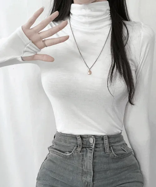 [사이즈추가/5col] 베이직 목폴라 워머 티셔츠