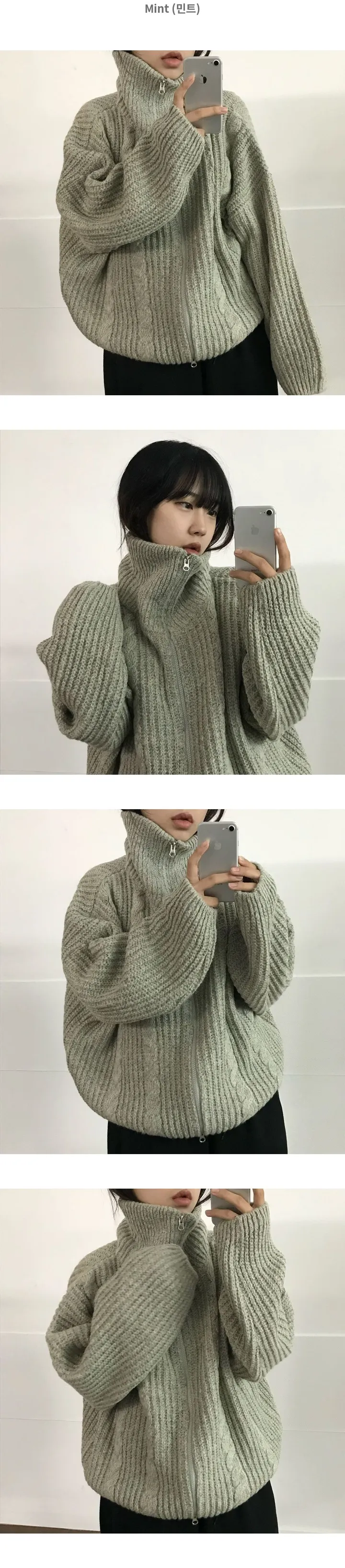 *당일출고*(왕도톰/루즈핏)모에 폭닥 꽈배기 하이넥 투웨이 니트집업 - 5color 상세 이미지 2