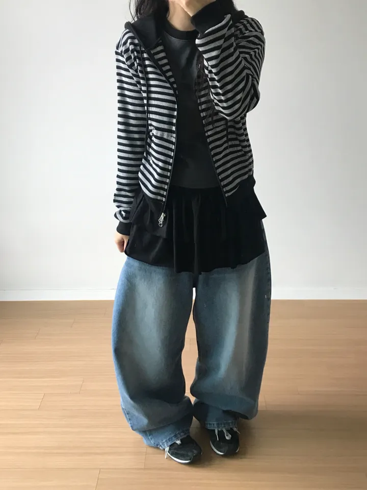 [투웨이/강추] 스트라이프 반크롭 후드집업 상세 이미지 4
