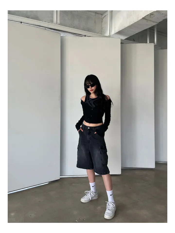 [UNISEX] 카고 데님 청 워싱 버뮤다 반바지 팬츠 (2color) 상세 이미지 25