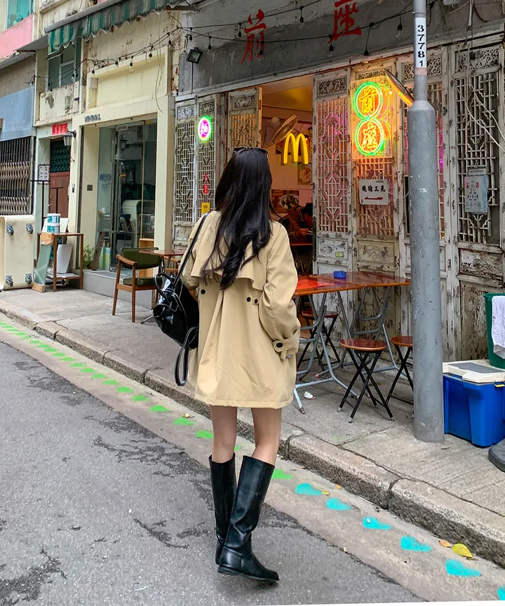 [귀욤아방핏🤎완전강츄] 하이넥 하프 숏 트렌치코트 오버핏 루즈핏 A라인 케이프 바바리 자켓 야상 점퍼 봄 가을 간절기 아우터 데일리룩 2COL 상세 이미지 29