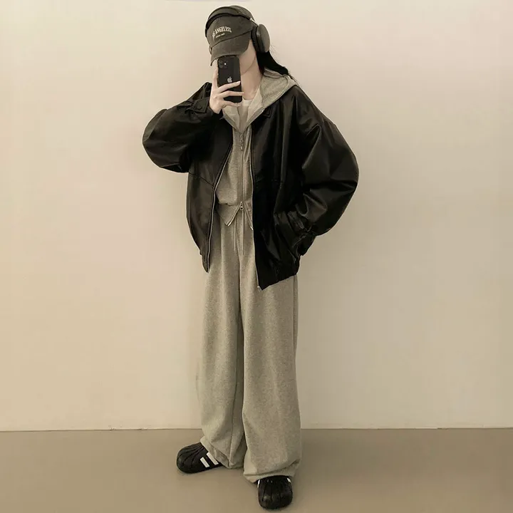 [찐오버핏/고퀄!] 카라 블루종 레더자켓 밴딩 시보리 점퍼 브라운 블랙 상세 이미지 20