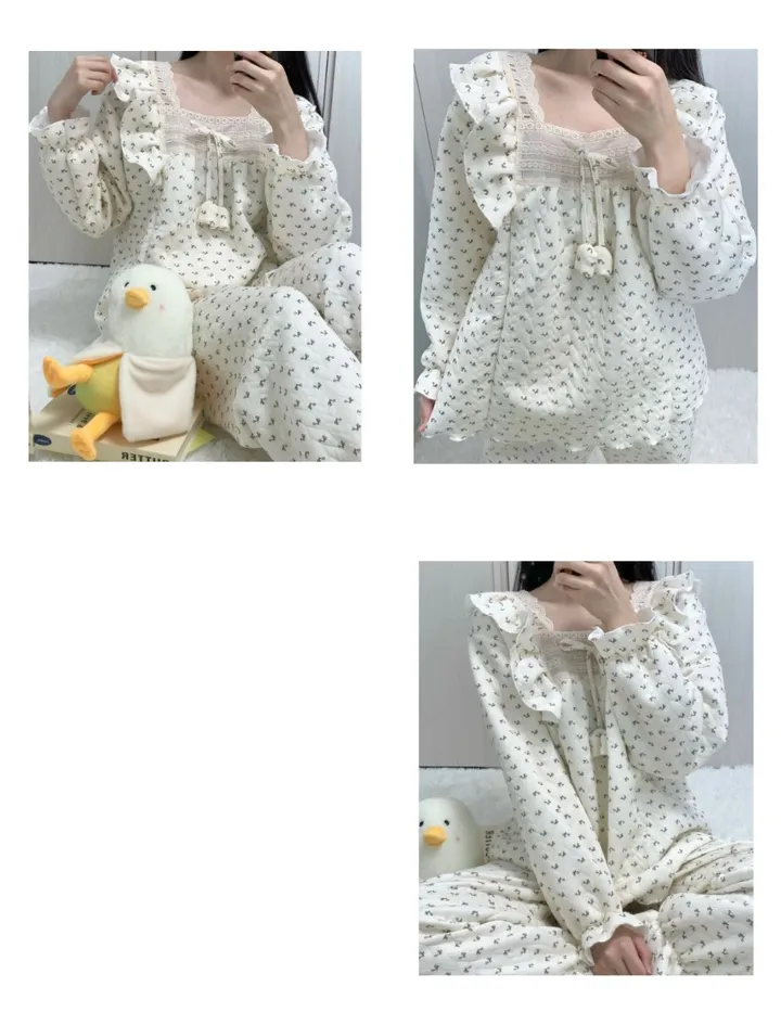 [폭닥폭닥/루즈핏] 러블리 프릴 홈웨어 긴팔잠옷 편한 파자마세트 박시핏 파자마파티 홈파티 상세 이미지 5