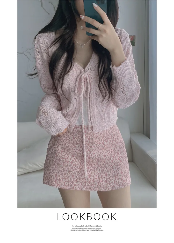 [주문폭주🤍/그물템💕/끈제거가능!] 베일리 그물 니트 리본 가디건 상세 이미지 2