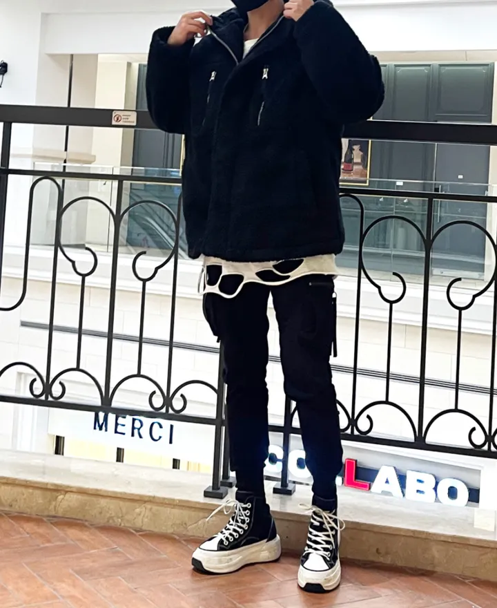 덤블 헤비 양털 패딩 오버핏 투웨이 스트링 후리스 뽀글이 후드 집업 자켓 점퍼 상세 이미지 67