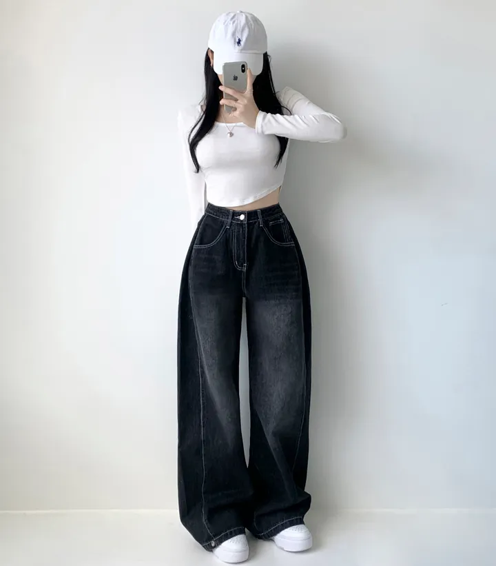 [3기장/밑단비조] 테루 3기장 빈티지 워싱 사이드 핀턱 밑단 비조 스냅 와이드 조거 데님 팬츠 청바지 키작녀 키큰녀 빅사이즈  간절기 사계절팬츠 상세 이미지 28
