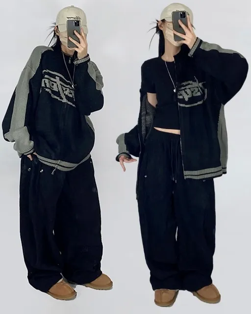[~3XL] 빈티지 힙무드 박시니트집업💝 배색 나그랑 스트릿/투웨이 남녀공용 커플 빅사이즈 [4070] 상세 이미지 19