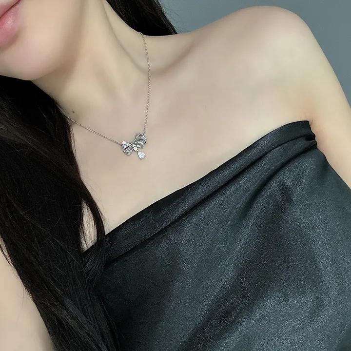 오늘출발/high quality 18k 리본 파베  다이아 드롭 네크리스 상세 이미지 16