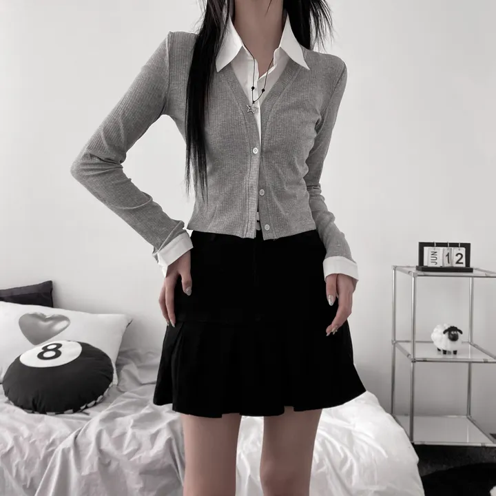 [오픈가능/한벌로끝-!] shirt cardigan layered long-sleeved shirt [ 셔츠 가디건 레이어드 긴팔티 ] 상세 이미지 5
