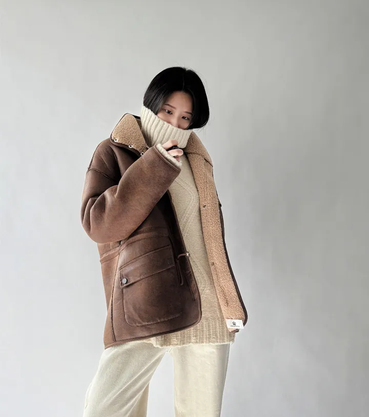 오버핏🖤 레더힙 스트링 무스탕 2Color 상세 이미지 6