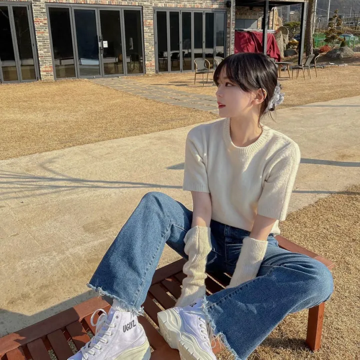 [워머SET/재진행‍🔥] 러블리 보들 울 핸드 워머 니트 세트 루즈핏 트임 반팔 니트티 라운드넥 토시 니트투피스 상세 이미지 3
