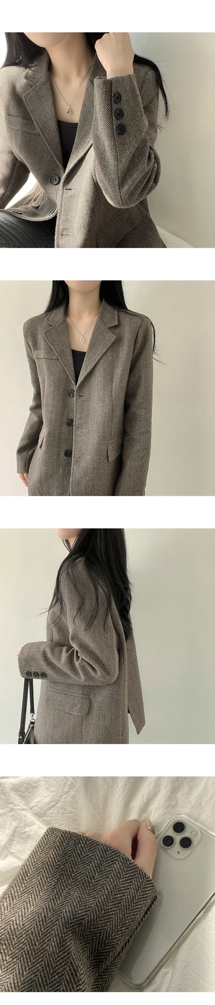 [램스울20%/오버핏] 무드있는, 헤링본 쓰리버튼 블레이저 자켓 (2color) 상세 이미지 3