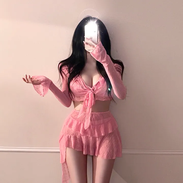 [최저가!!/리얼핏보장/4pcs] 여리 커버업 세트 섹시 글램 비키니 캉캉 스커트 + 크롭 리본 가디건 수영복 비치웨어 모노키니 휴양지룩 호캉스 바캉스룩 해외여행 청순 분위기 여신 상세 이미지 1