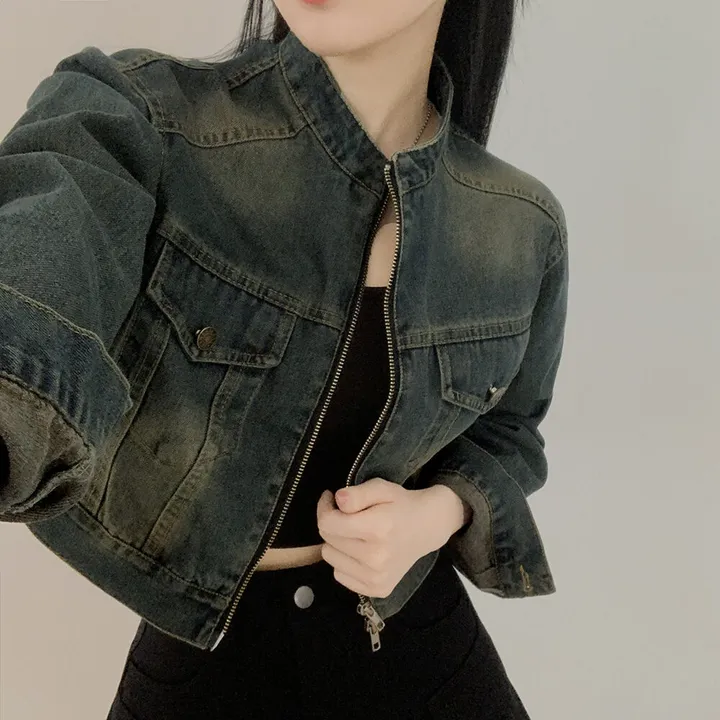 [빈티지힙] 투웨이 데미지 바이커 크롭 워싱 데님 자켓 상세 이미지 21