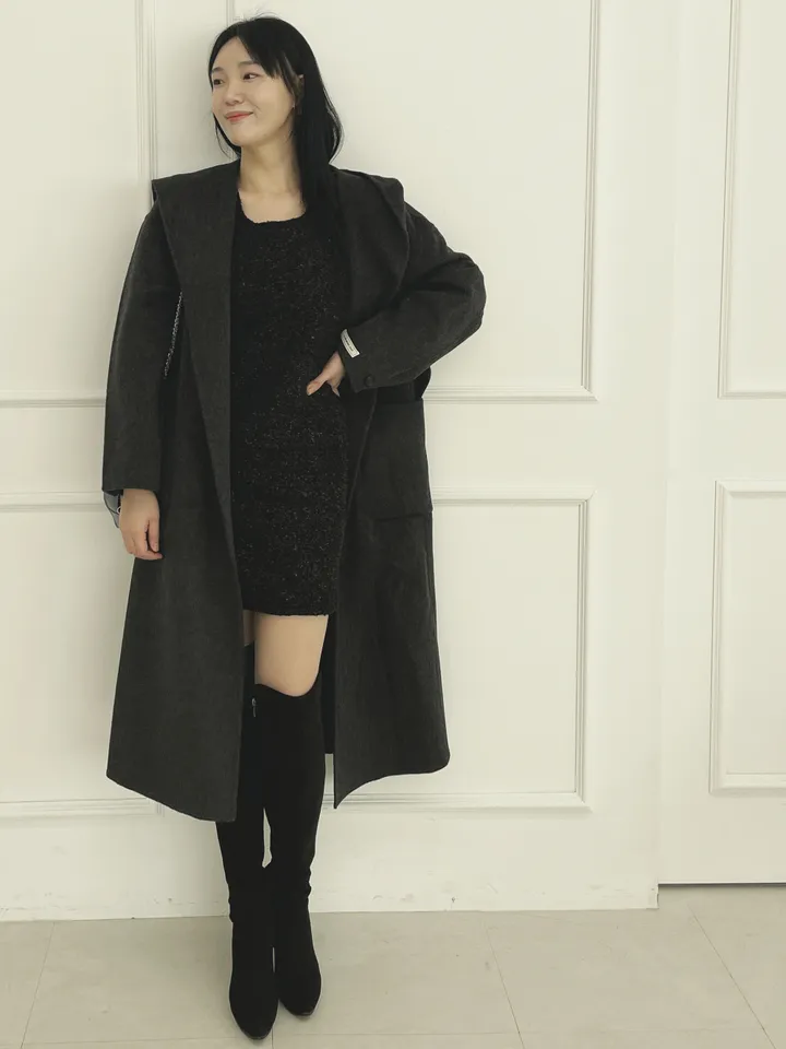 자체제작 원단부터 다른 핸드메이드 양모 후드코트 리얼빅사이즈, 가벼운코트,연말룩, 하객룩 110까지 상세 이미지 37