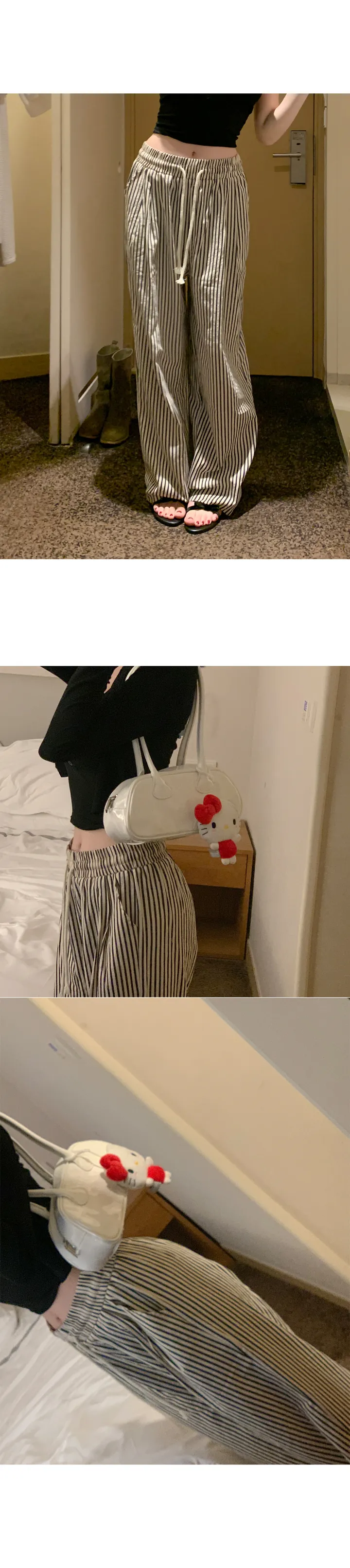 [❤주머니있음/주문폭주❤] 시어서커 스트라이프 여름 밴딩 일자 와이드 팬츠 데일리 루즈핏 꾸안꾸룩 마실룩(2color) 상세 이미지 10