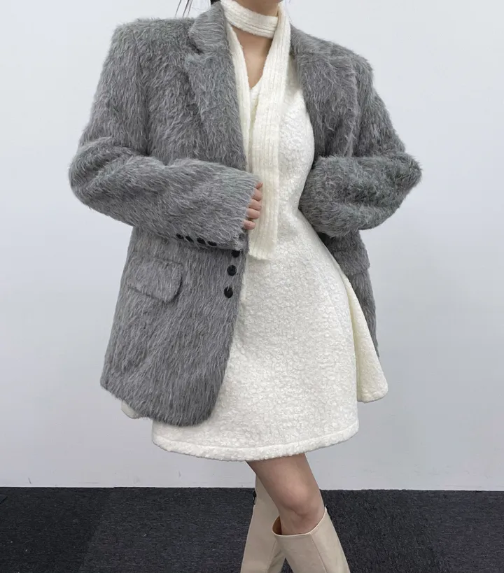 *부들소재* 모헤어 자켓 퍼자켓 겨울 코트 연말룩 하객룩 모헤어자켓 모헤어코트 퍼자켓 하프자켓 하프코트 울코트 루즈핏 오버핏 크리스마스 상세 이미지 30