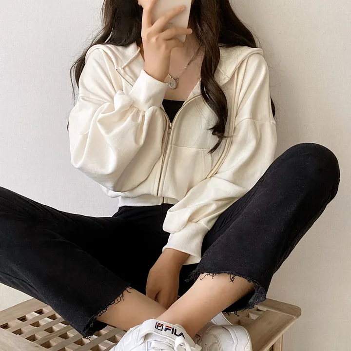 [허리잘록! 핏보장] 꾸안꾸 크롭 퍼프 후드집업 [3color] 상세 이미지 24