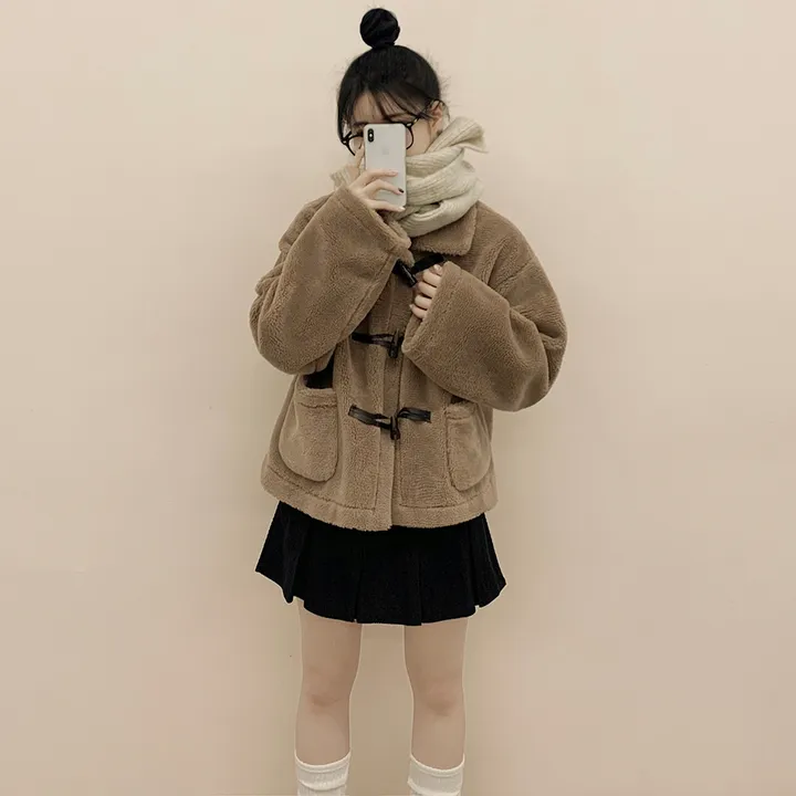 [귀여움/아방핏🧸] 도톰포근~ 양털 뽀글이 떡볶이 더플 자켓 테디베어 숏코트 상세 이미지 9