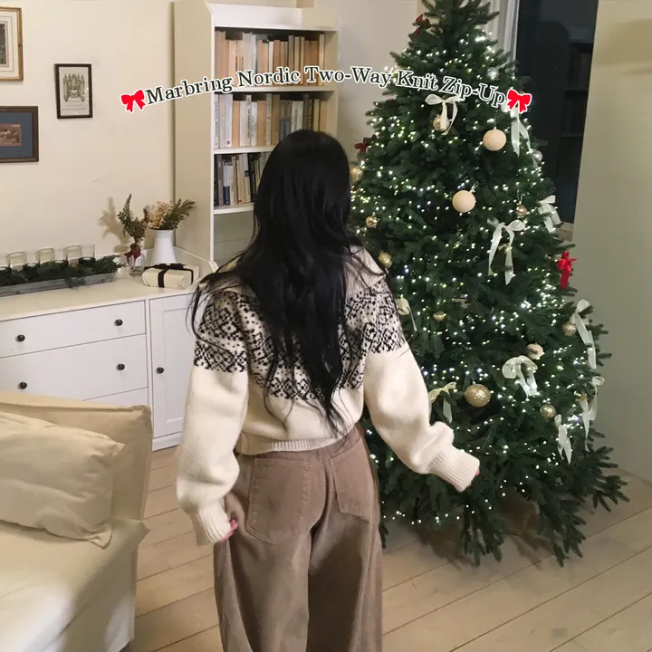 [도톰,아방핏🎁/투웨이] 노르딕 마블링 고퀄 오버 루즈핏 도톰 투웨이 카라넥&하이넥 니트 집업 (한겨울까지 쭉~) 상세 이미지 7
