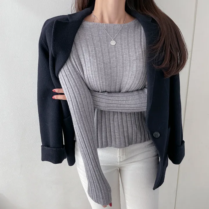 촉촉한 필수템 스판 라운드 골지 데일리 니트 상세 이미지 28