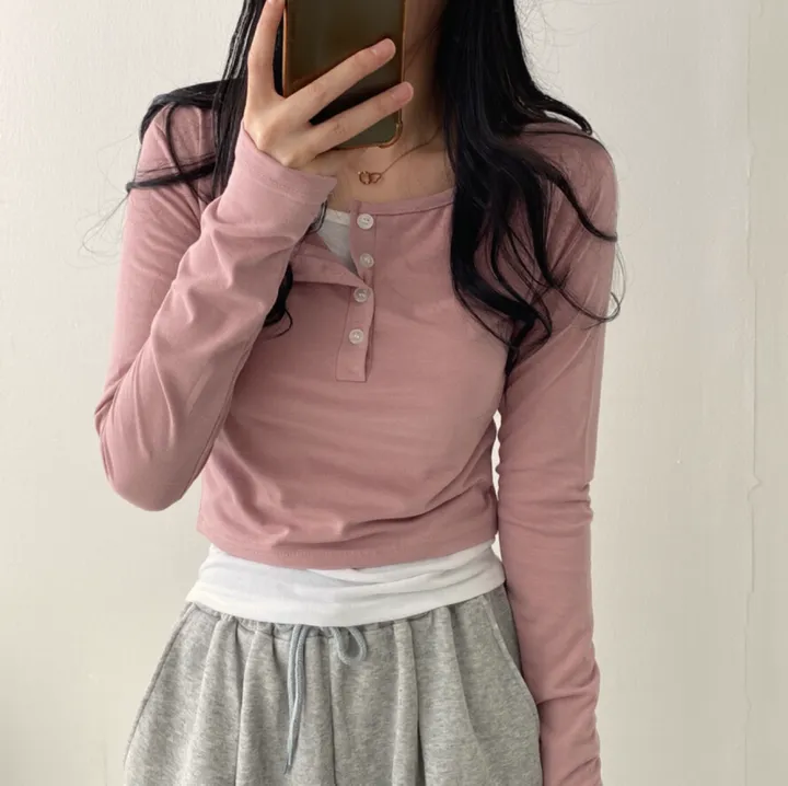 [2set/나시포함!] 단추 크롭 긴팔 세트 3color 상세 이미지 5