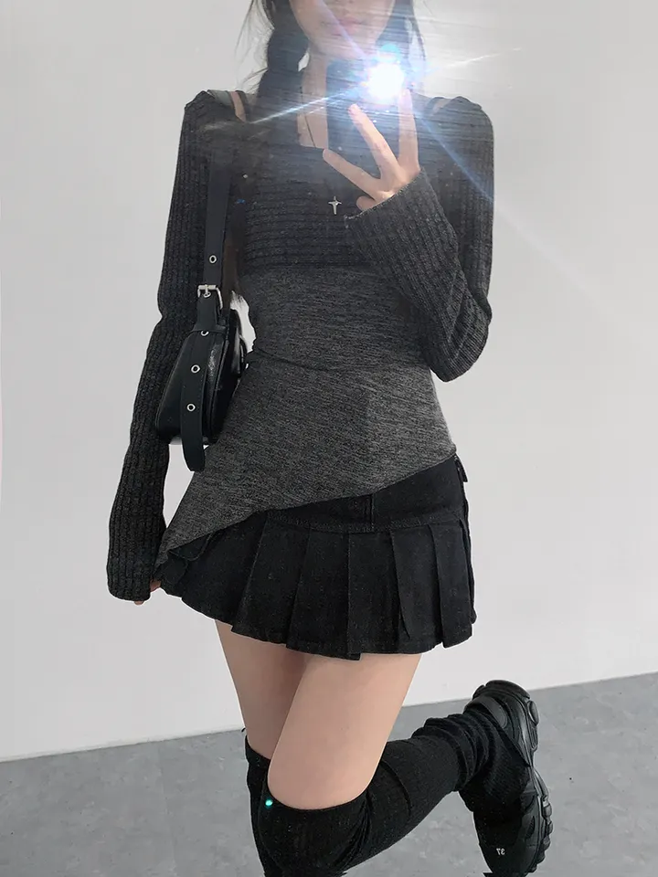 [레이어드세트/몸매보정핏! 뒷모습도완벽🖤 슬림핏 홀터나시 긴팔크롭티 레이어드세트] 리엘사선홀터나시SET 상세 이미지 17