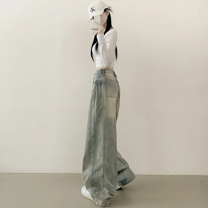 [색감깡패🖤] 사이드 핀턱 빈티지 워싱 하이웨스트 와이드 벌룬 데님팬츠 사계절 청바지 연청 진청 흑청 블랙 상세 이미지 17