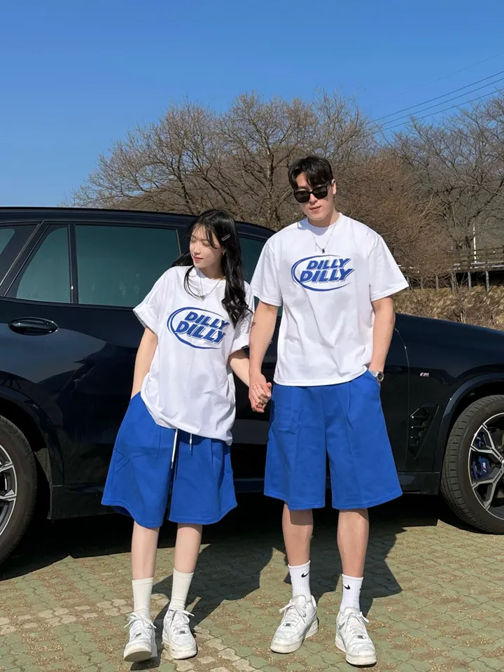 세트가능/ 남녀공용 오버핏 반팔 여름 커플룩 커플티 레터링 루즈핏 반팔 티셔츠 합포 핀턱 버뮤다 팬츠 밴딩 반바지 꾸안꾸 트레이닝 세트 커플 시밀러룩 빅사이즈 세트 스트릿 딜리 상세 이미지 27