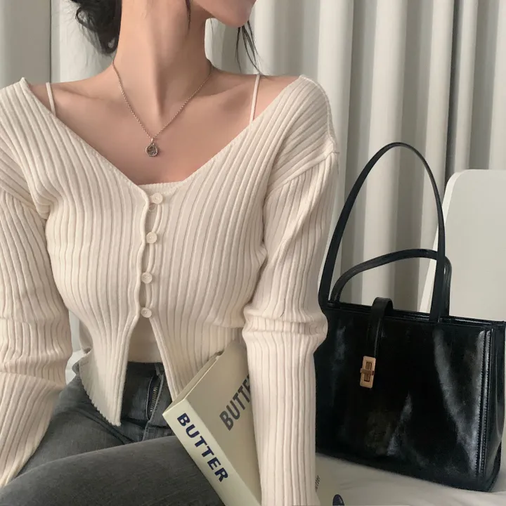 [선택가능/국내*.*] 청순한 무드, 골지 크롭 니트가디건+홀터 끈나시 셋업 - 5color 상세 이미지 9