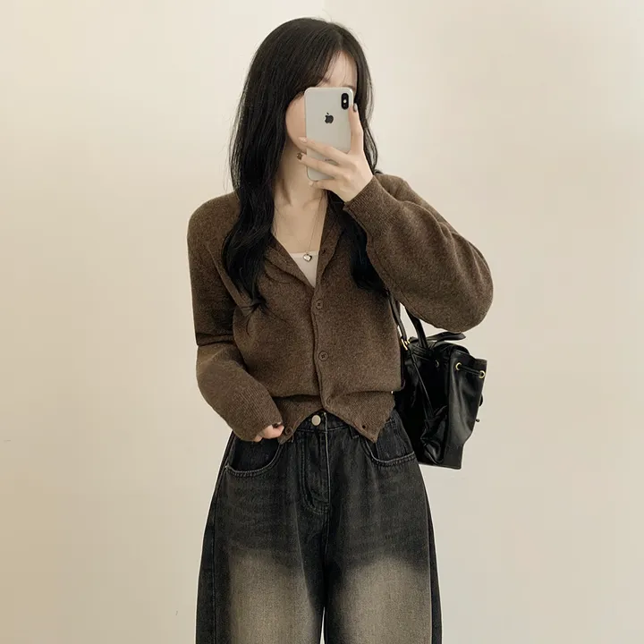 [팔뚝살커버!/포근~] 기본가디건 라운드 세미크롭 아방핏 니트가디건 상세 이미지 16