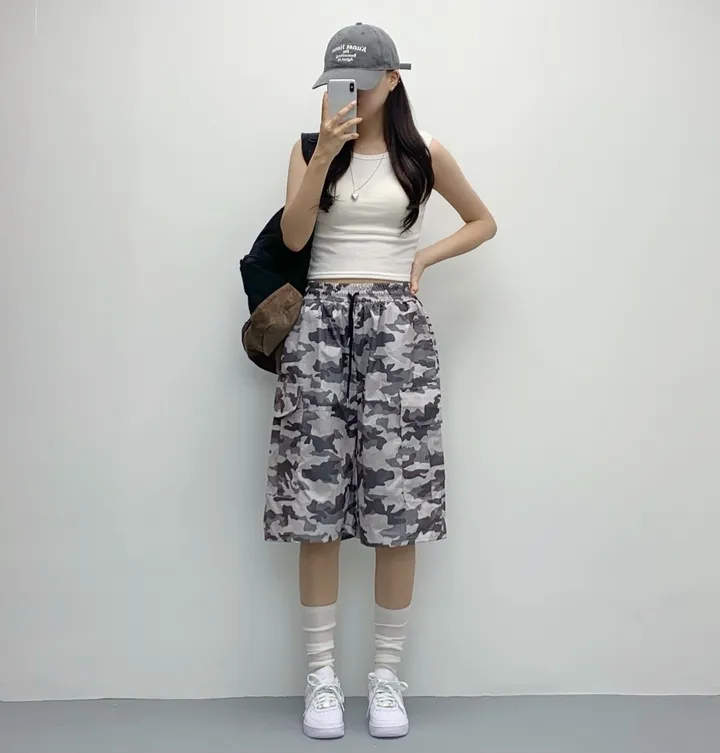 [카모버뮤다!/카고밴딩/5부기장] 카고 밴딩 하이웨스트 5부 버뮤다 숏팬츠 여름반바지 여름팬츠 상세 이미지 3