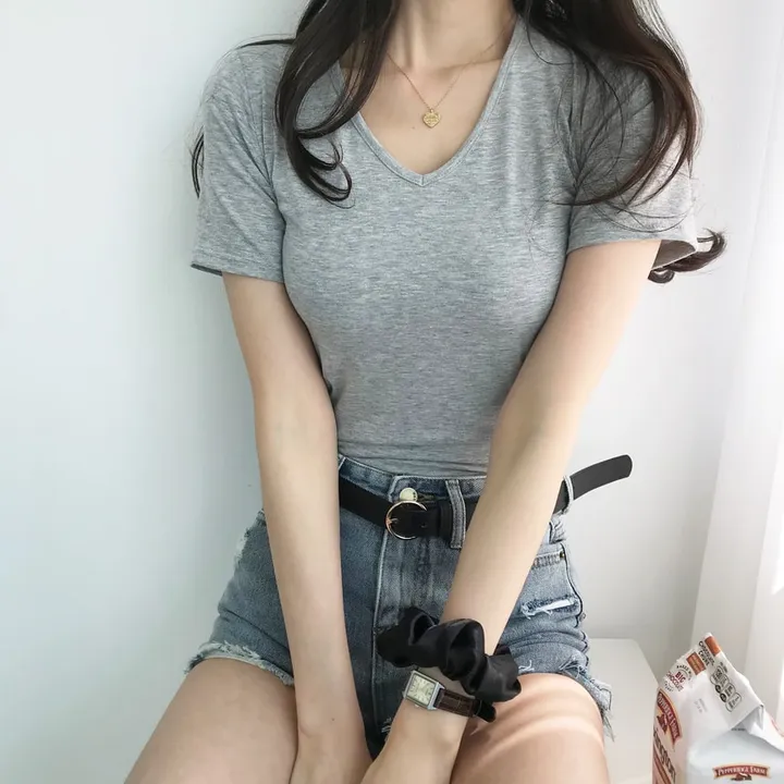 [퀄보장] *오늘출발* 부드러운 크림, 브이넥 무지반팔티 (쫀득핏 슬림 기본 반팔 티셔츠/이너티/기본티/무지티/레이어드티) 상세 이미지 34