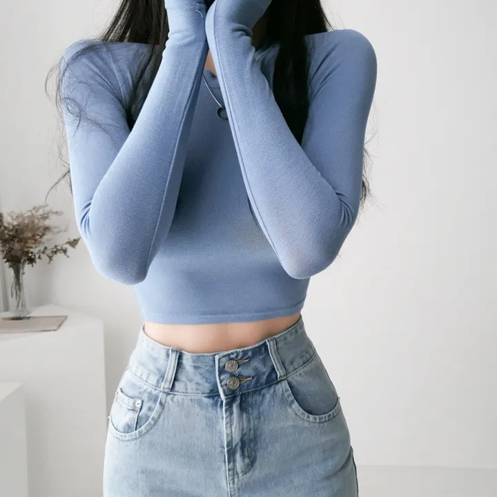 [찰랑;기본섹시] 시스루 라운드넥 크롭티 긴팔 티셔츠 (6col) 상세 이미지 26